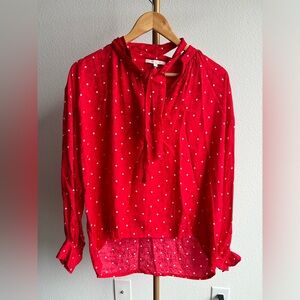 Maje Lipia Tie-neck Polka Dot Jacquard Blouse In Red size 1